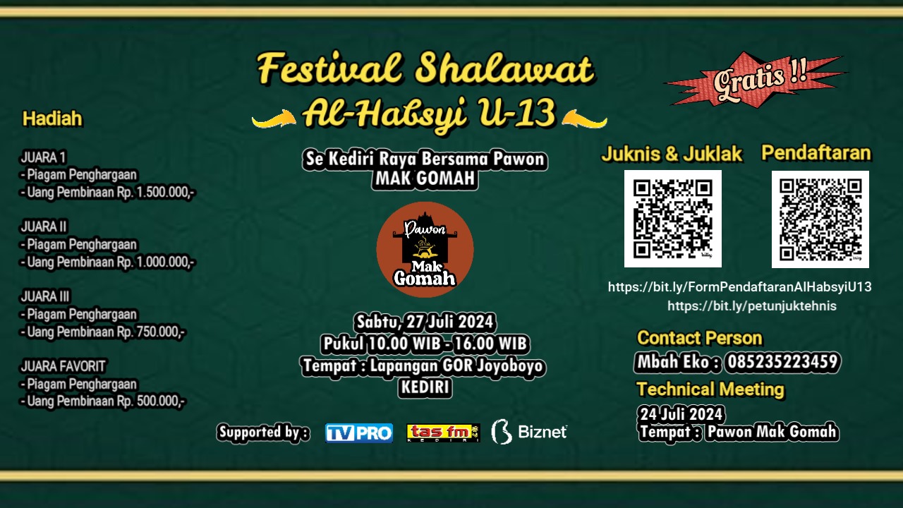 MEMPERINGATI TAHUN BARU HIJRIYAH 1446 H PAWON MAK GOMAH MENGGELAR FESTIVAL SHALAWAT  AL-HABSYI U13  