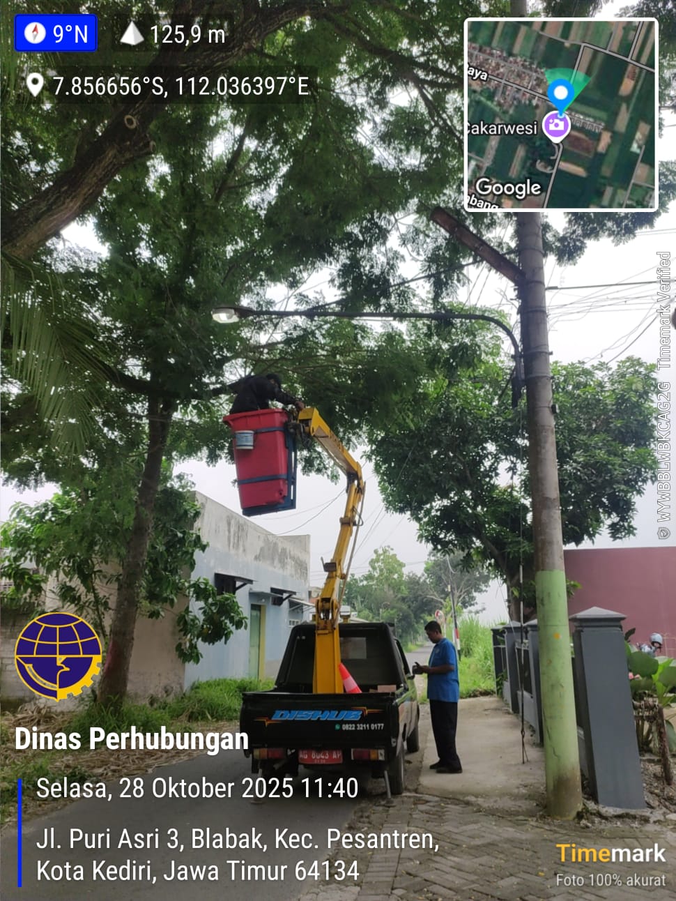 Dishub Kota Kediri Lakukan Perbaikan PJU Padam di Sepanjang Jalan dan Sumber Cakarsi 