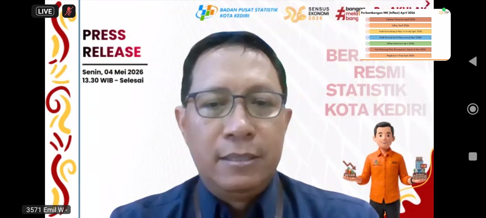 Harga Konsumen di Kota Kediri Melandai, April Terjadi Deflasi 0,12%