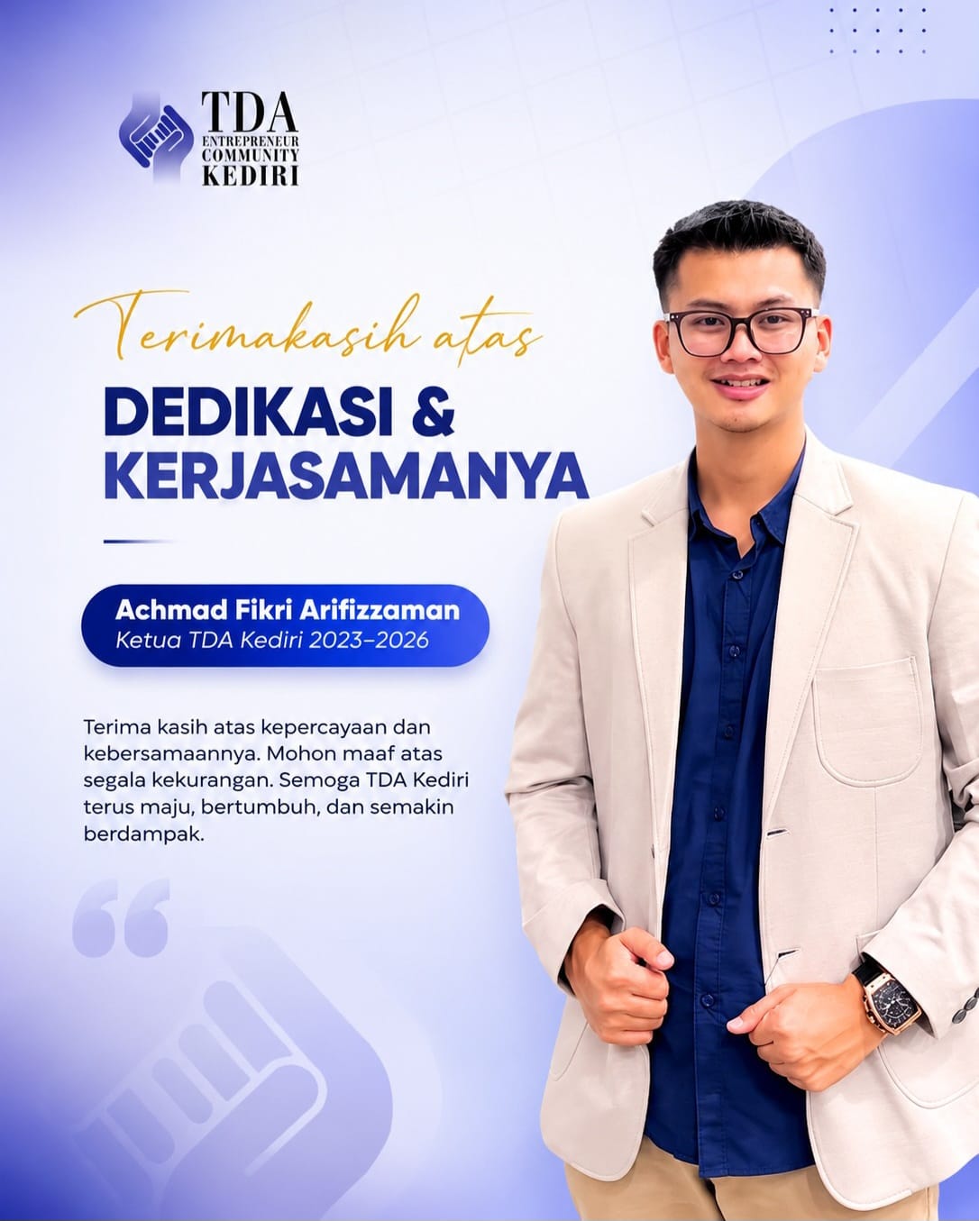 Achmad Fikri Akhiri Masa Kepemimpinan TDA Kediri 2023–2026, Tinggalkan Program Unggulan TDA FUN