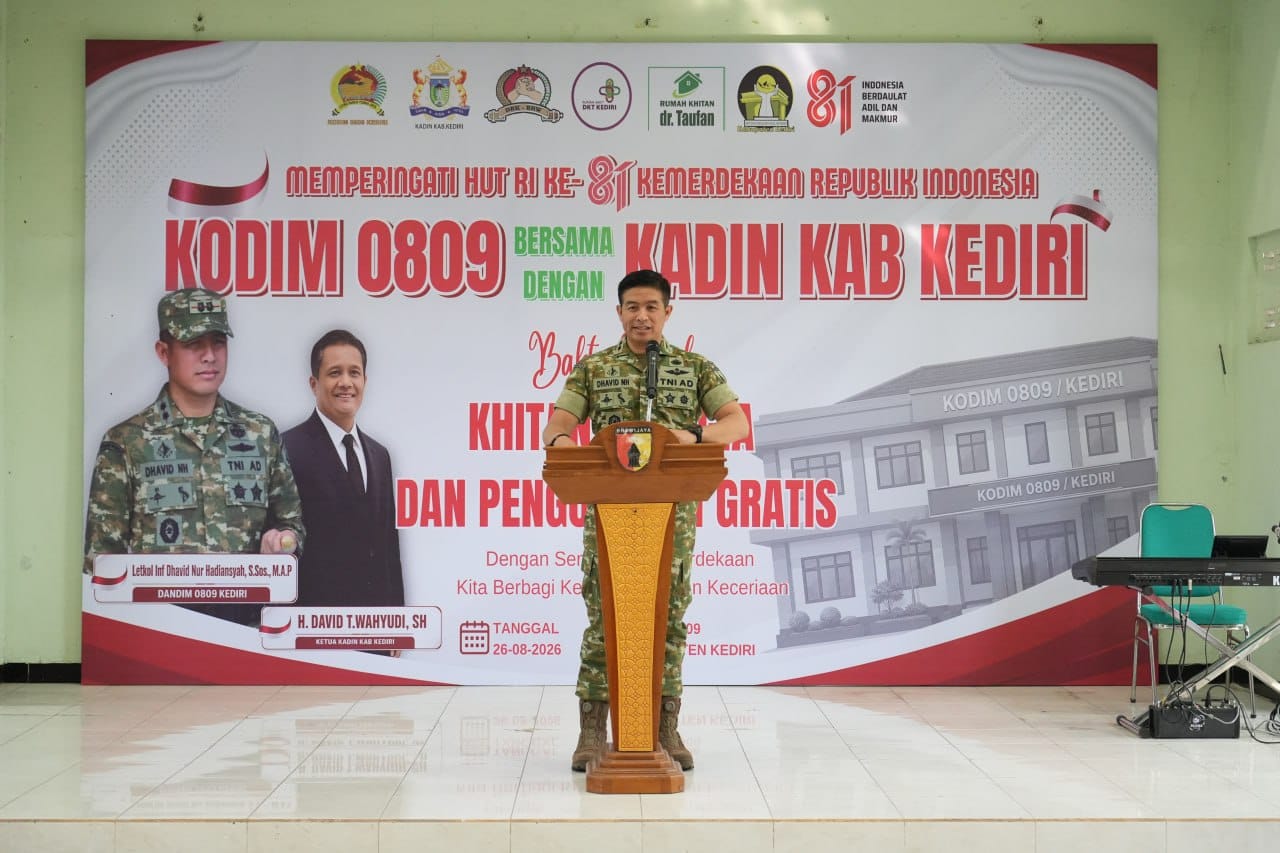 Kodim 0809/Kediri Gelar Khitan Bahagia dan Pengobatan Gratis Semarakkan HUT Ke-81 Kemerdekaan RI